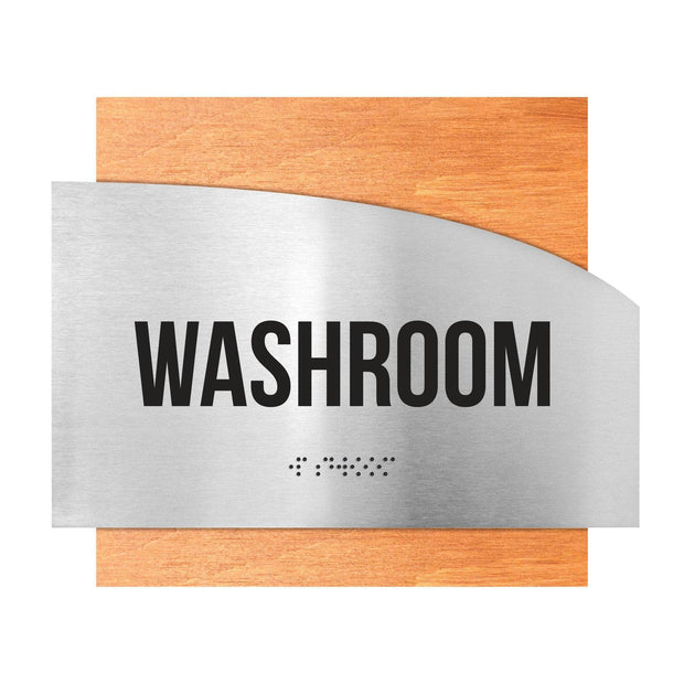 Door Signs Washroom Signs - Stainless steel & Wood Plate - "Wave" Design