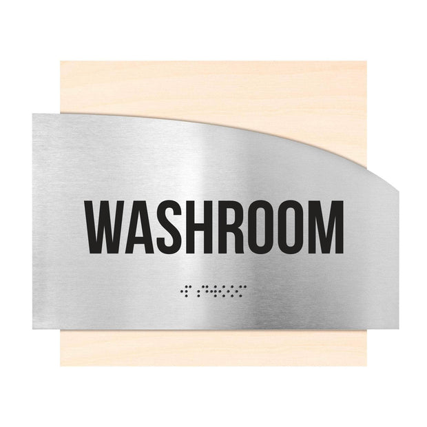 Door Signs Washroom Signs - Stainless steel & Wood Plate - "Wave" Design