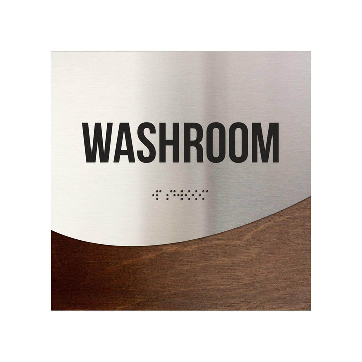 Washroom Door Sign - Stainless steel & Wood Door Plate "Jure" Design