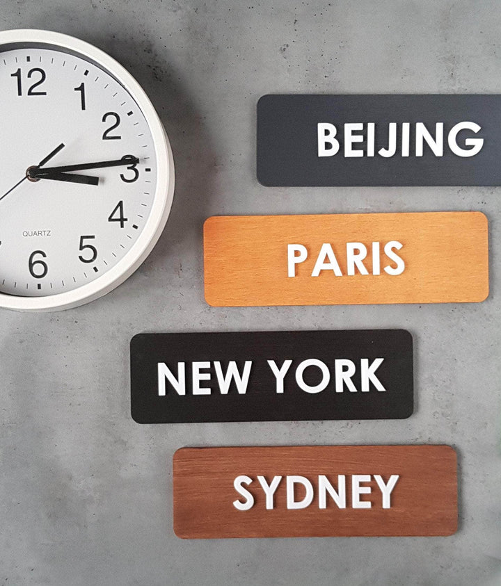 World Clock Signs Wooden World Clock Sign